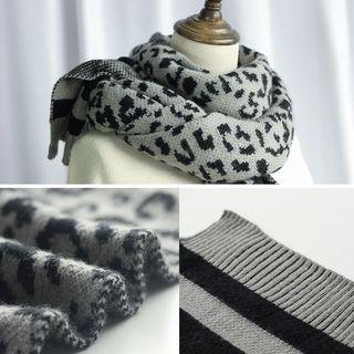 Leopard Print Knit Scarf Leopard - One Size