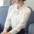 Tie-neck Ribbed Blouse