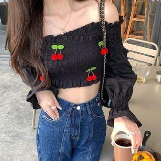 Off-shoulder Cherry Accent Cropped Blouse