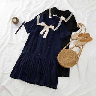 Short-sleeve Peter Pan Collar Tie Neck Dress