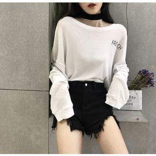 Lettering Long-sleeve Cropped T-shirt