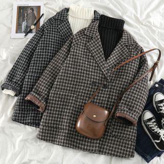 Check Loose-fit Coat / Turtle-neck Sweater