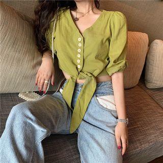 Short-sleeve Drawstring Waist Cropped Top
