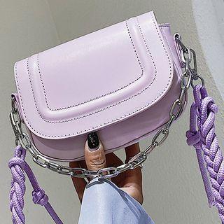 Braided Strap Faux Leather Saddle Crossbody Bag