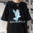 Elbow-sleeve White Dove Print T-shirt