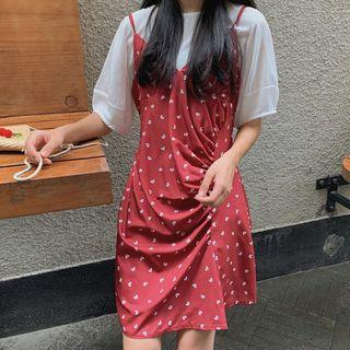Set: Heart Strappy A-line Dress + Short-sleeve T-shirt
