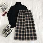 Color-block Plaid High-waist Skirt As Shown In Figure - One Size