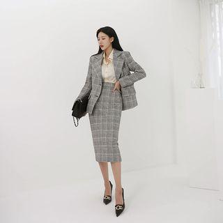 Office Look Plaid Blazer & Skirt Set