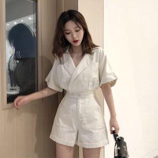 Elbow-sleeve Denim Wide-leg Playsuit Off-white - One Size