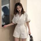 Elbow-sleeve Denim Wide-leg Playsuit Off-white - One Size