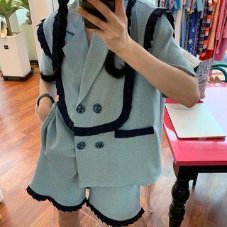 Short-sleeve Double-breasted Ruffled Blazer / Shorts