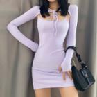 Set: Long-sleeve Cropped Top + Spaghetti Strap Dress