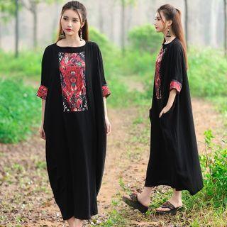 3/4-sleeve Print Maxi Dress