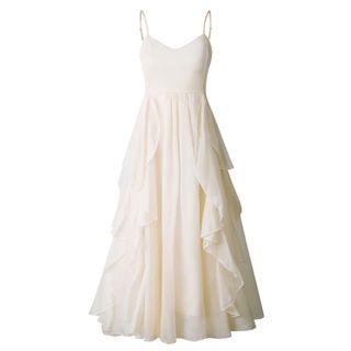 Cropped Cardigan / Spaghetti Strap Ruffled Midi A-line Dress