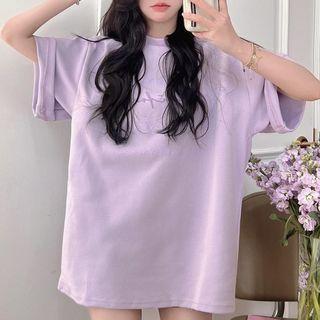 Short-sleeve Lettering T-shirt Violet - One Size