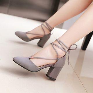 Chunky-heel Tie-ankle Pumps