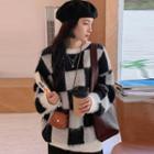 Long-sleeve Plaid Mock Mink Sweater