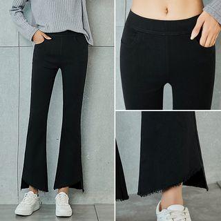 Asymmetric Frayed Hem Bootcut Pants