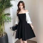 Off-shoulder Panel Long-sleeve Dress