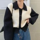 Collared Two-tone Cardigan Black & White - One Size