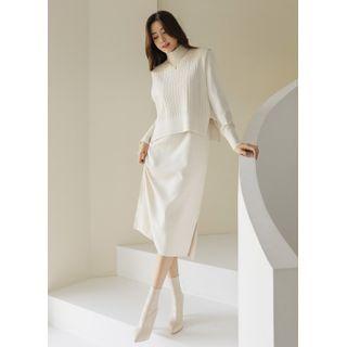 Knit Set: Mock-neck Vest + Long Dress