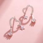 925 Sterling Silver Rhinestone Star Heart Earring 1 Pair - 925 Silver - Silver - One Size