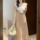 Short-sleeve Sailor Collar Midi Wrap Dress