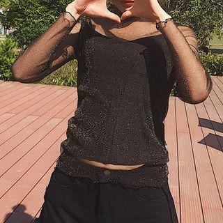 Set: Long Sleeve Mesh Top + Plain Tank Top