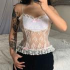 Bow Accent Ruffled-hem Lace Crop Camisole Top