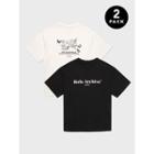 Set Of 2: Letter & Rose-print T-shirt Black - One Size / Off-white - One Size