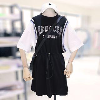 Short-sleeve Mock Two-piece Lettering T-shirt Dress