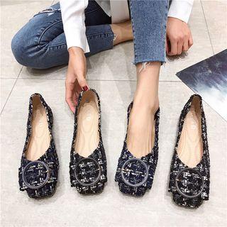 Buckled Square Toe Tweed Flats