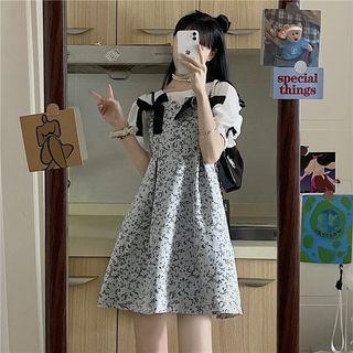 Bow Blouse / Floral A-line Dress