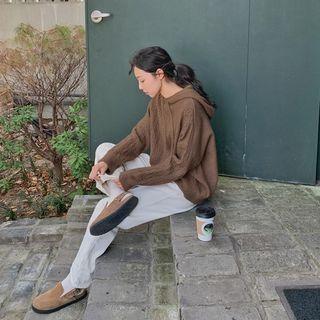 Distressed Cable-knit Hoodie