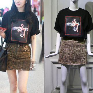 Set: Printed T-shirt + Leopard Printed Skirt