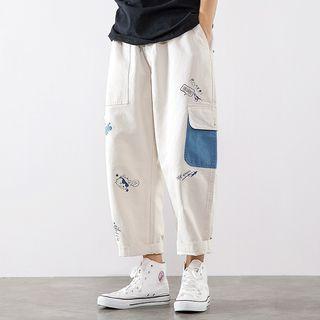 Cartoon Print Tapered Cropped Jeans