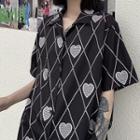 Short-sleeve Heart Print Shirt Black - One Size