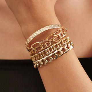 Set Of 5: Chunky Chain Alloy Bracelet / Bangle
