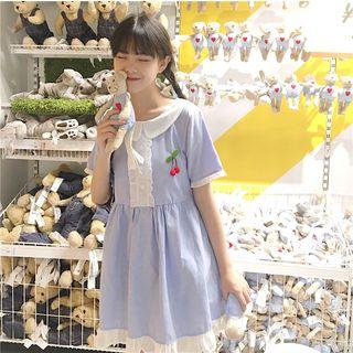 Short-sleeve Cherry-accent A-line Dress