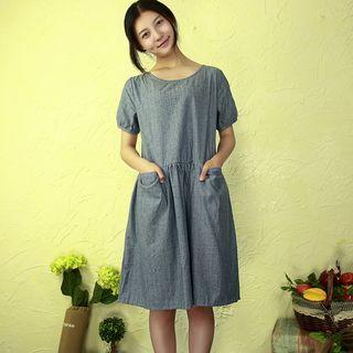 Plain Short-sleeve A-line Dress As Shown In Figure - One Size