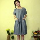 Plain Short-sleeve A-line Dress As Shown In Figure - One Size