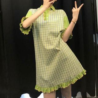 Short-sleeve Plaid Mini Polo Dress