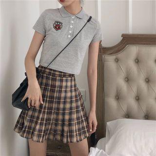 Embroidered Polo Shirt / Plaid Skirt