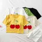 Cherry-print Summer-knit Crop Top