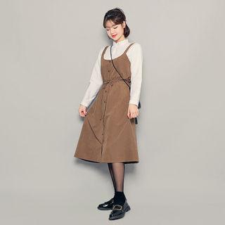 Drawstring-waist Suspender Shirtdress
