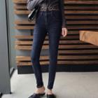 Leopard Patterned Panel Skinny Jeans