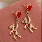 Bear Drop Earring 1 Pair - Gold & Red - One Size