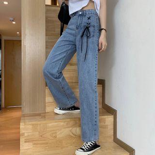Lace Up Cropped Straight-fit Jeans