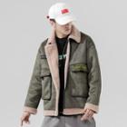 Embroidered Shearling Cargo Zipped Jacket