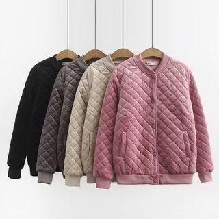 Velvet Plaid Single-breasted Padded Coat